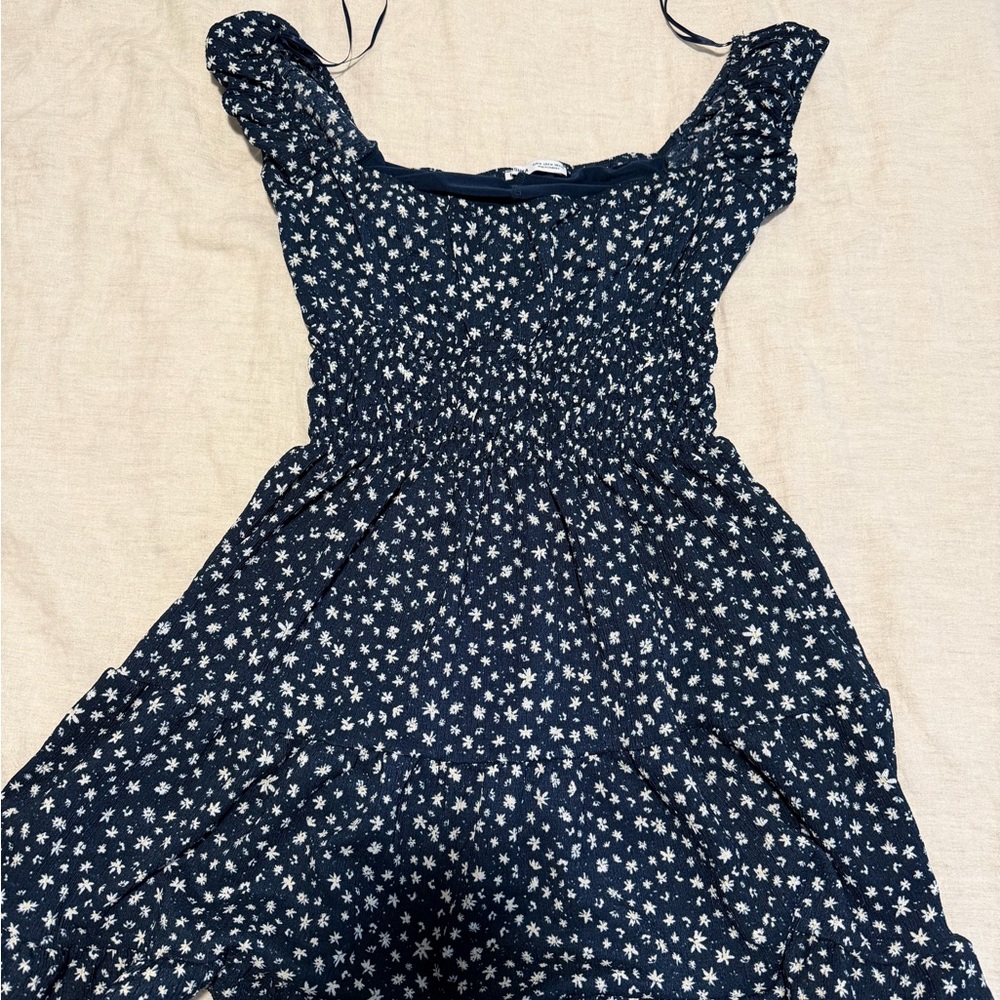 Bershka Navy Blue Floral Mini Dress